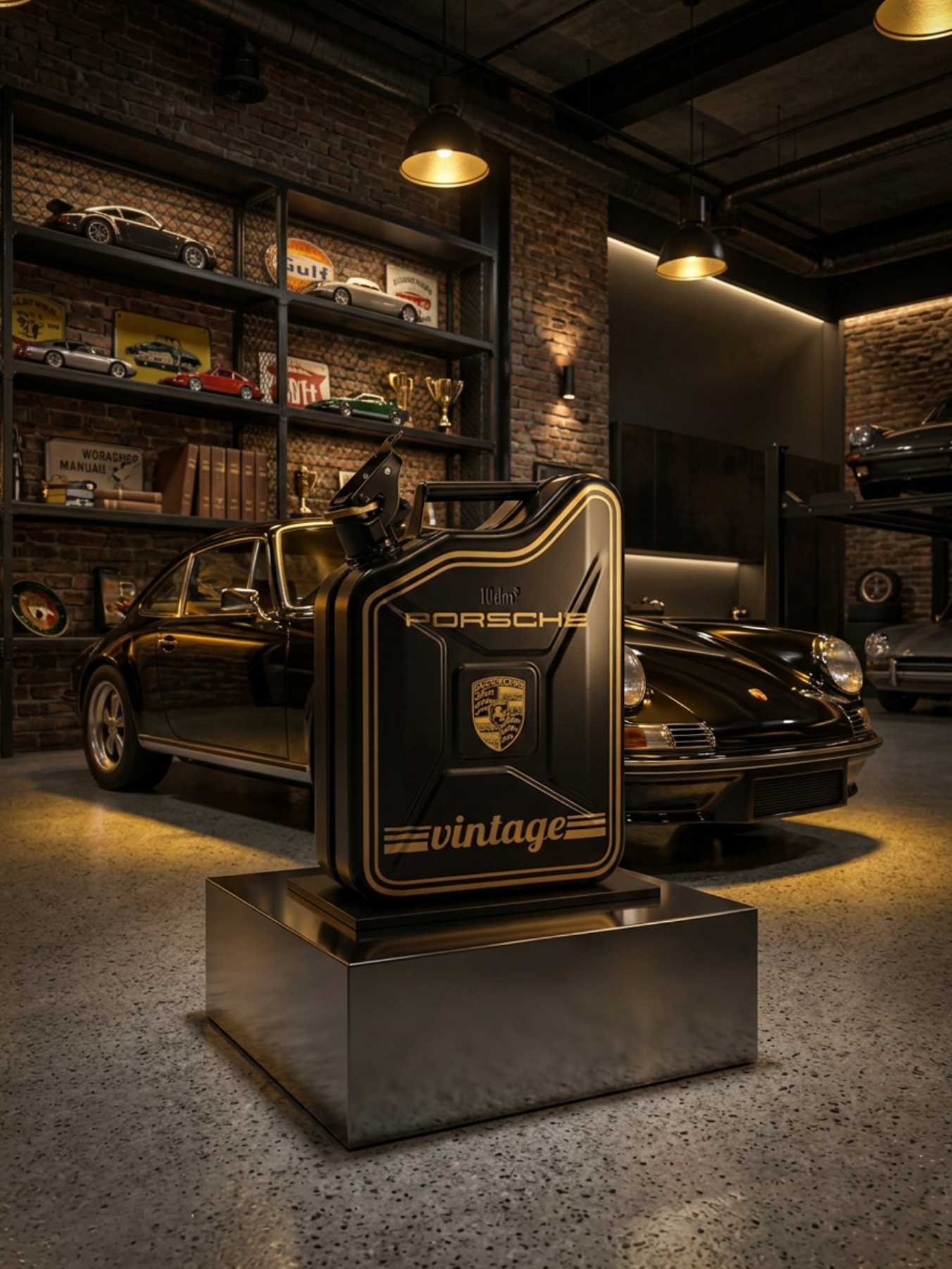 Objet Porsche noir dans un garage premium inspiré collectionneur